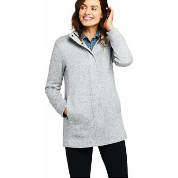 Lands’ End gray and white herringbone print long sweatshirt jacket size 10-12 - Picture 1 of 12
